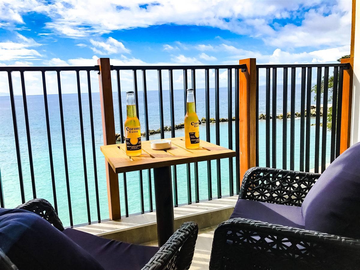 A Seaview Suite balcony over the water